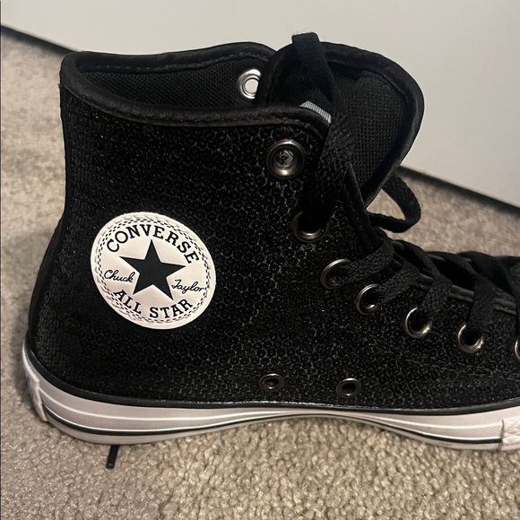 Converse High top Sequins sparkly black CTAS Chuck Taylor M4 W6 168116C sneakers - Picture 7 of 8